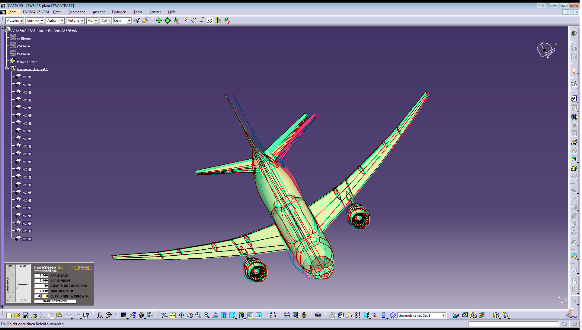 Catia V5 in 3D Stereo for 3D Projectors, 3D Displays, 3D TVs and Autostereoscopic Displays