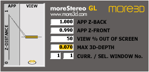The in app Control Panel controls the position and strength of the 3D effect generated by the 3D Stereo Plugin