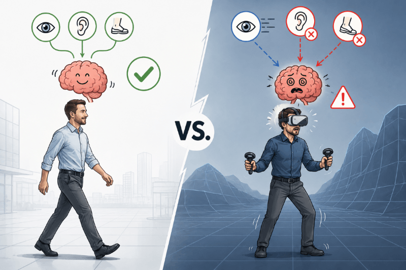 Sensory mismatach can cause VR motion sickness